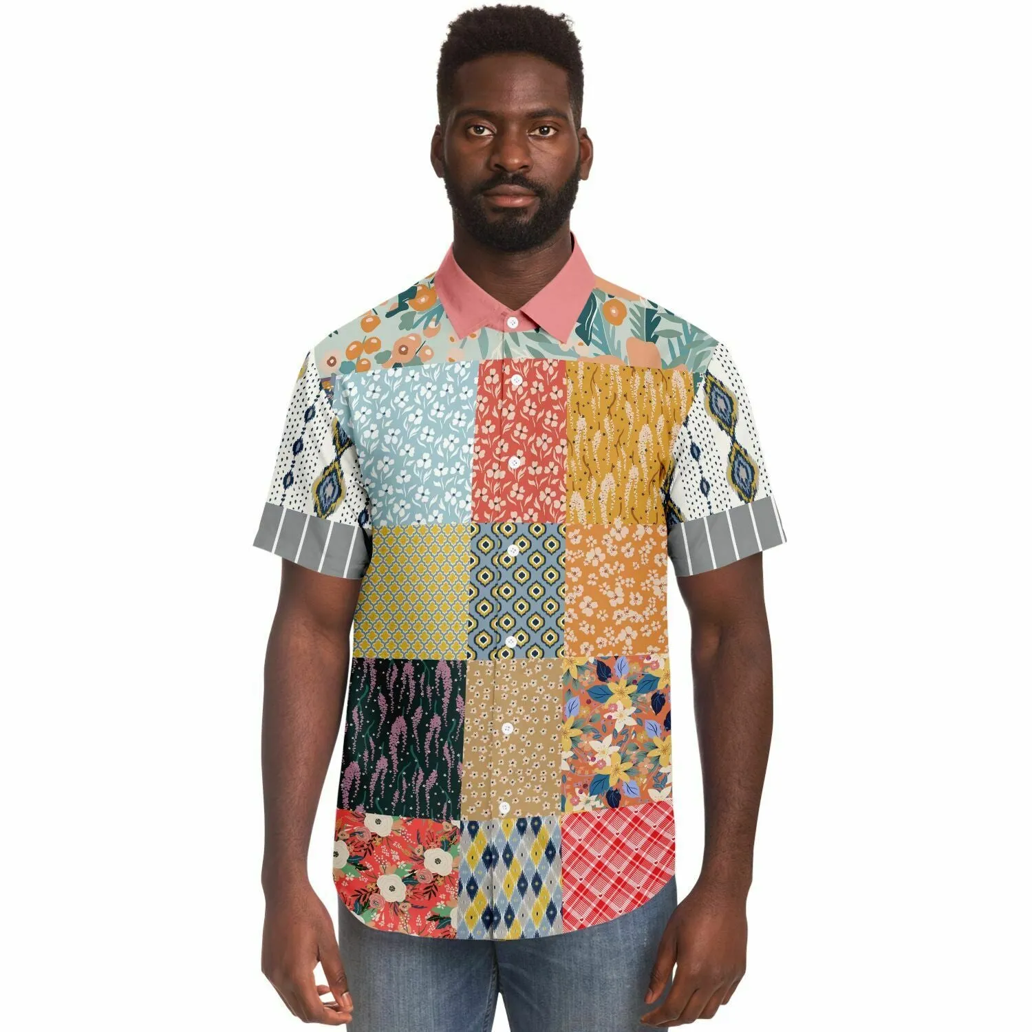 Tallulah Bankhead Patchwork Short Sleeve Button Down Shirt