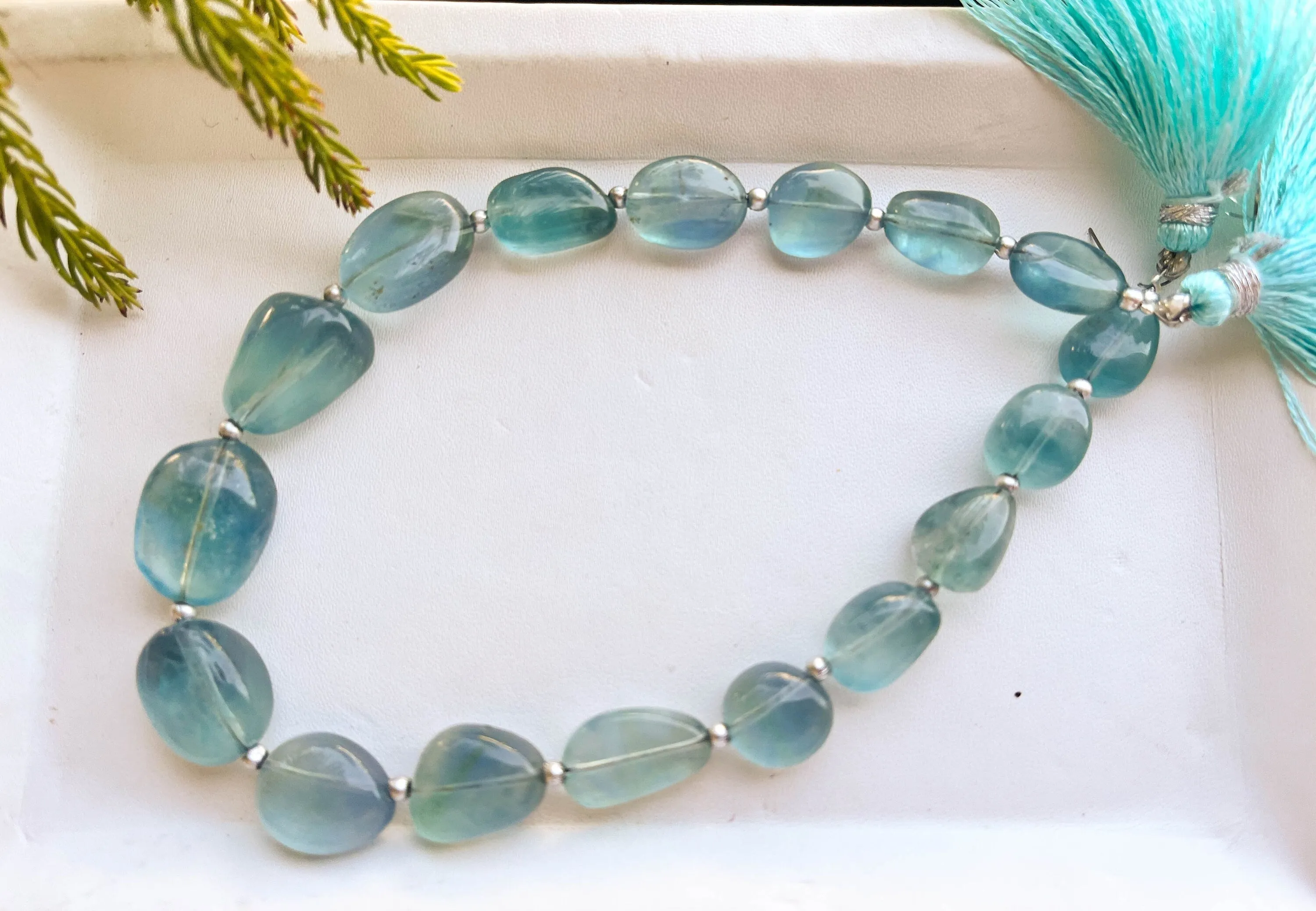 Teal Blue Fluorite Smooth Tumble Beads, Natural Fluorite Gemstone Beads, Fluorite Beads, 10 inch, 17 Pieces, Beadsforyourjewellery BFYJ74-8