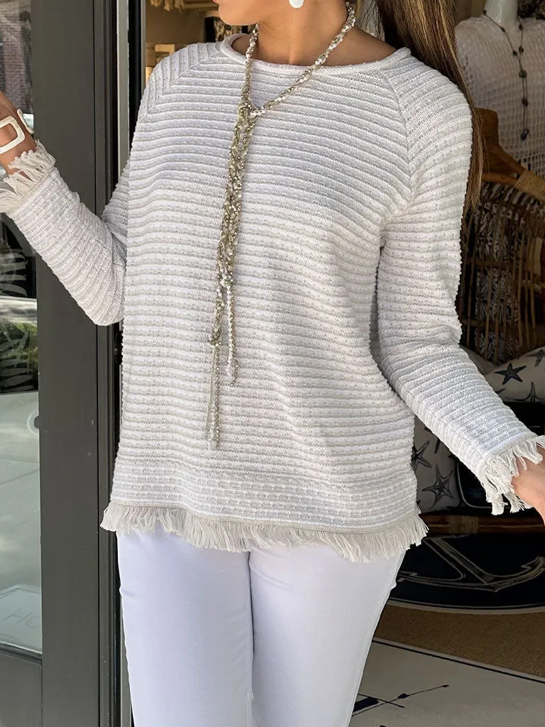 Textured Cotton Fringe Pullover