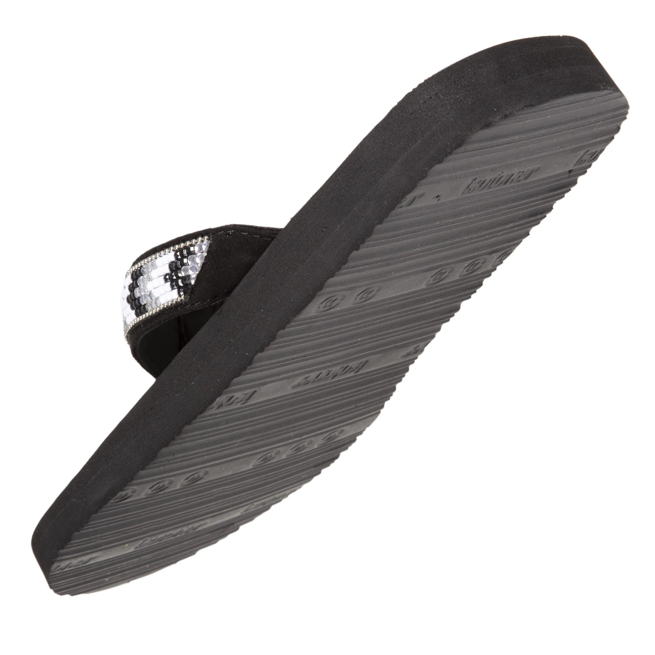 Tongs Femme unie à perles yoga confort Noir