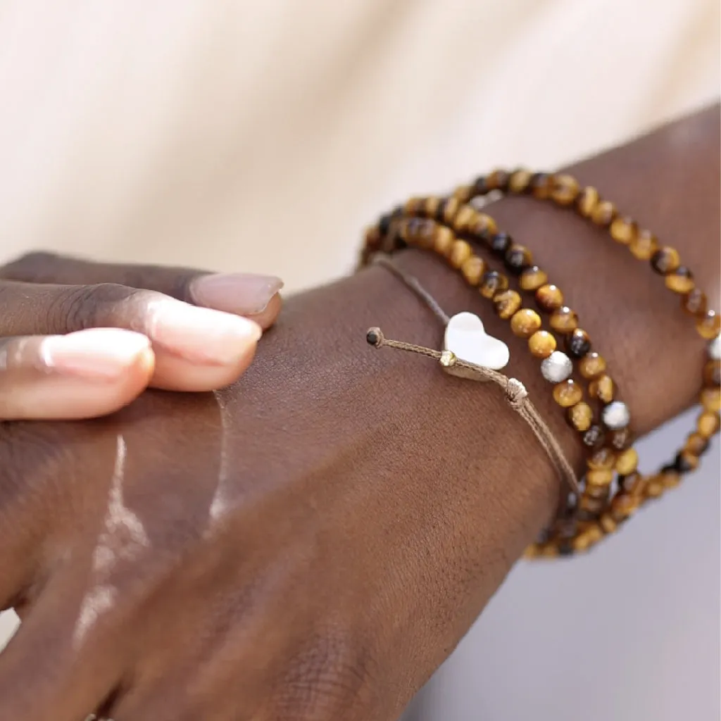 Triple Wrap Skinny Bead with Meteorites Bracelet - Tiger's Eye