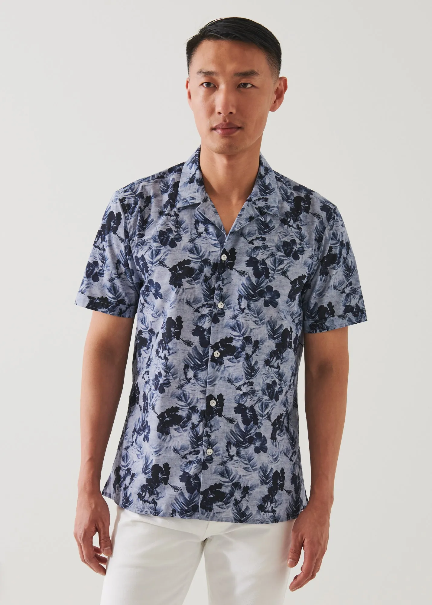 TROPICAL FLORAL PRINT CAMP COLLAR SHIRT