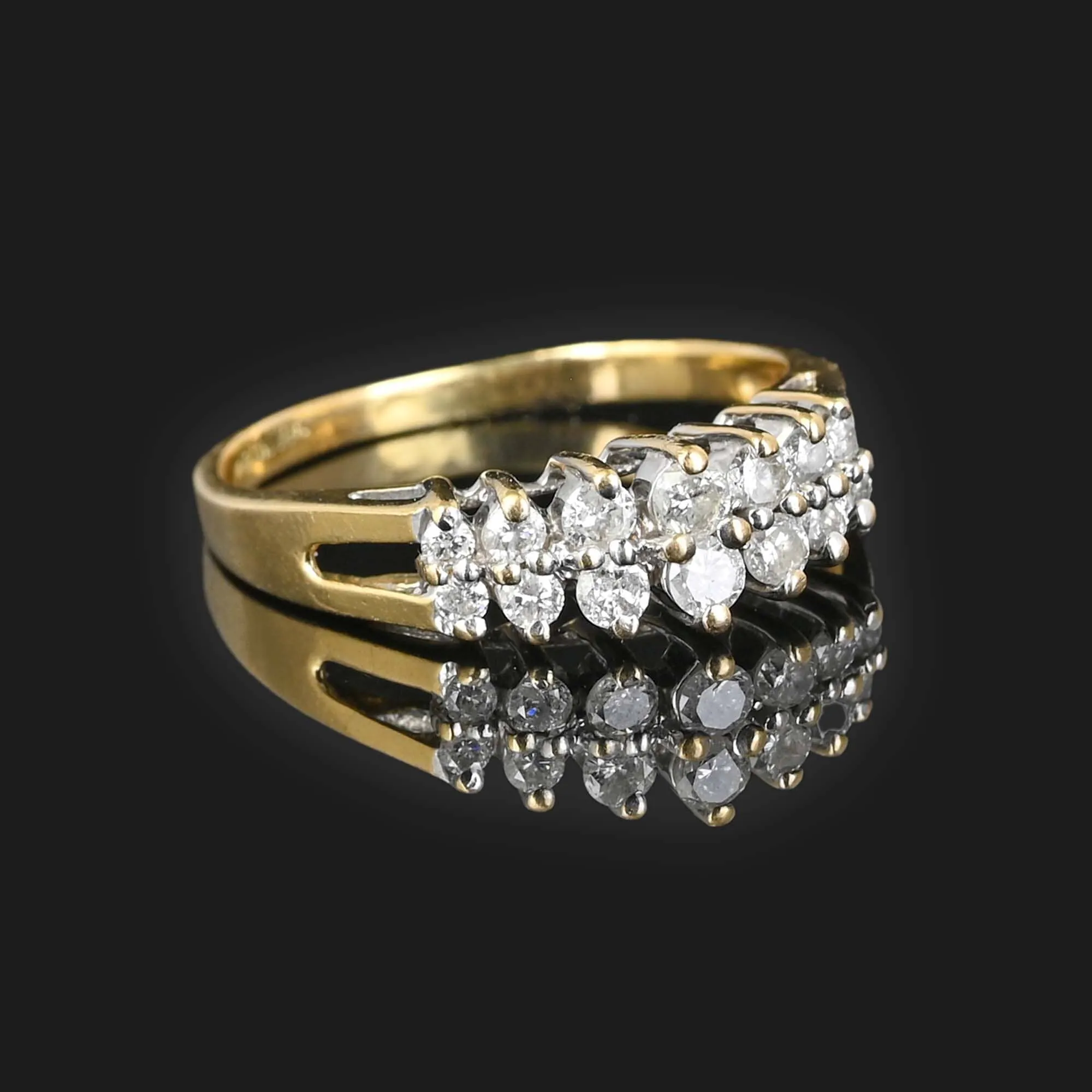 Two Row Chevron Diamond Ring in 14K Gold