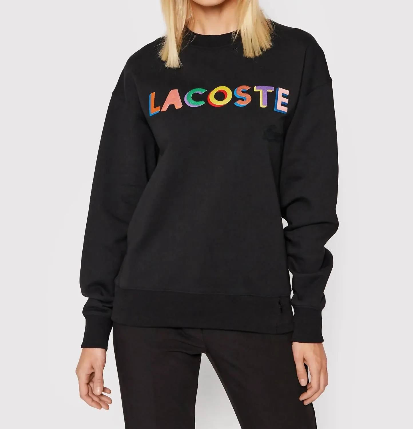 Unisex Live Loose Fit Embroidered Fleece Sweatshirt In Black