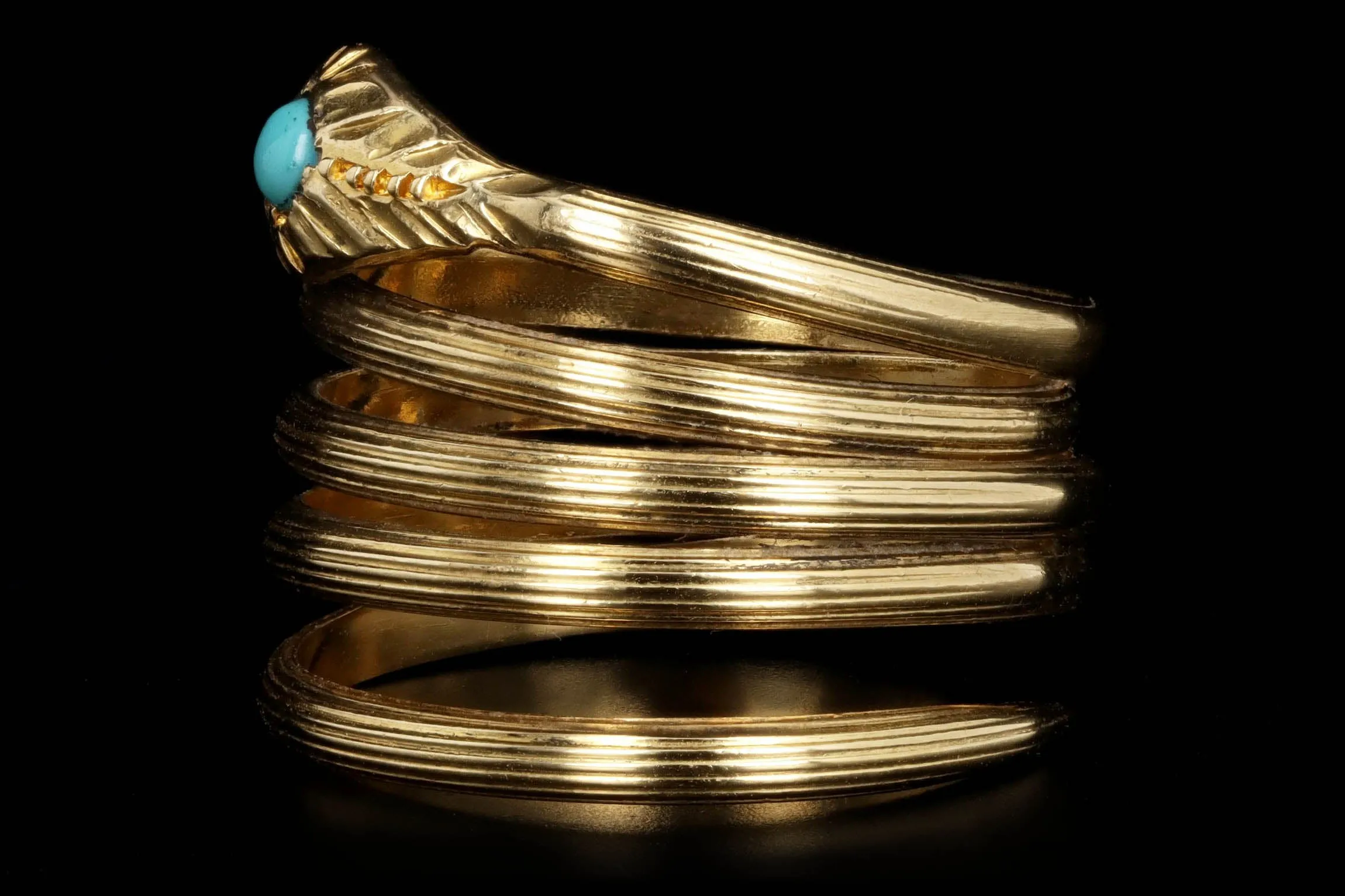 Vintage 18K Yellow Gold Turquoise Snake Wrap Ring