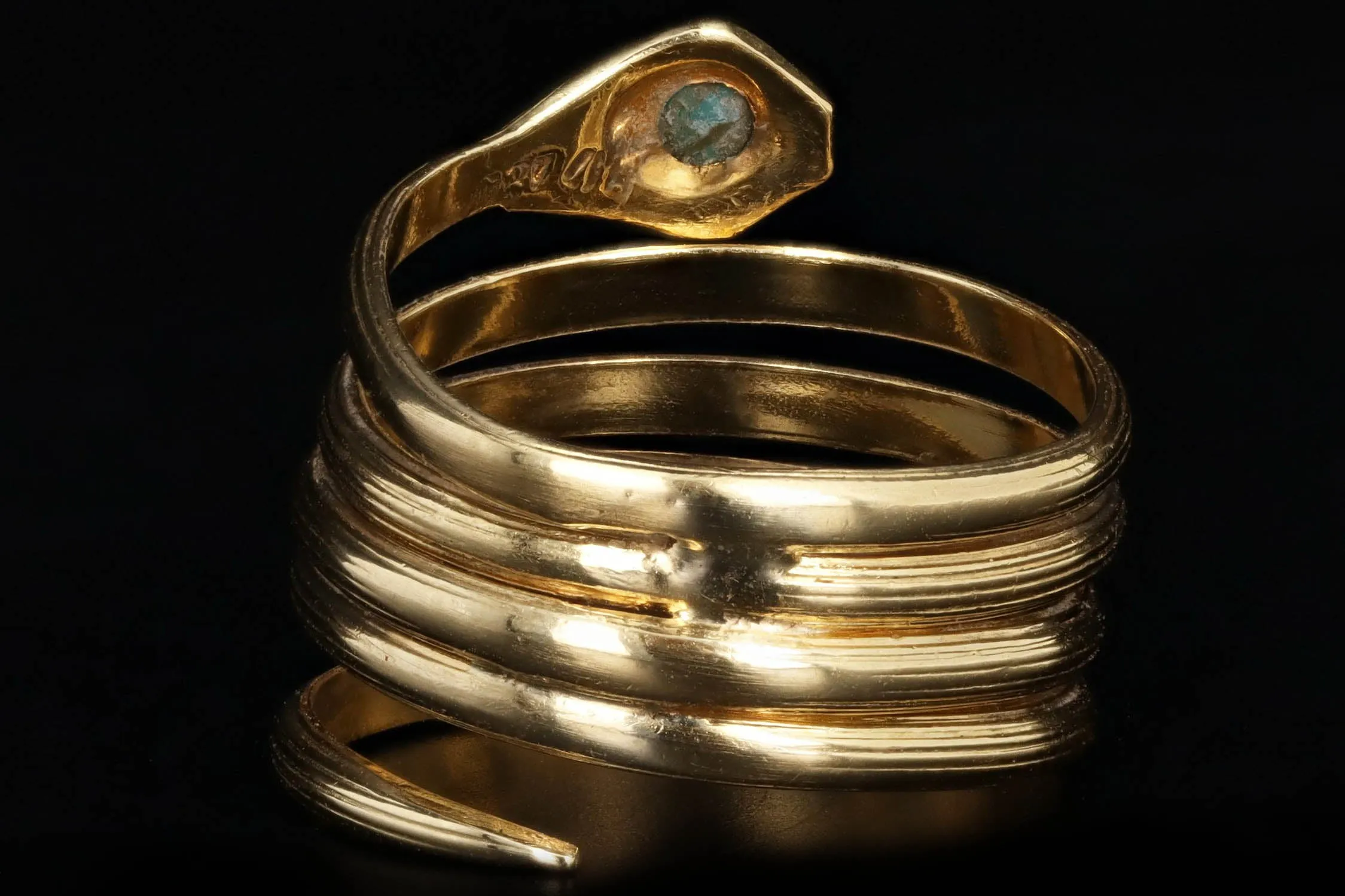 Vintage 18K Yellow Gold Turquoise Snake Wrap Ring