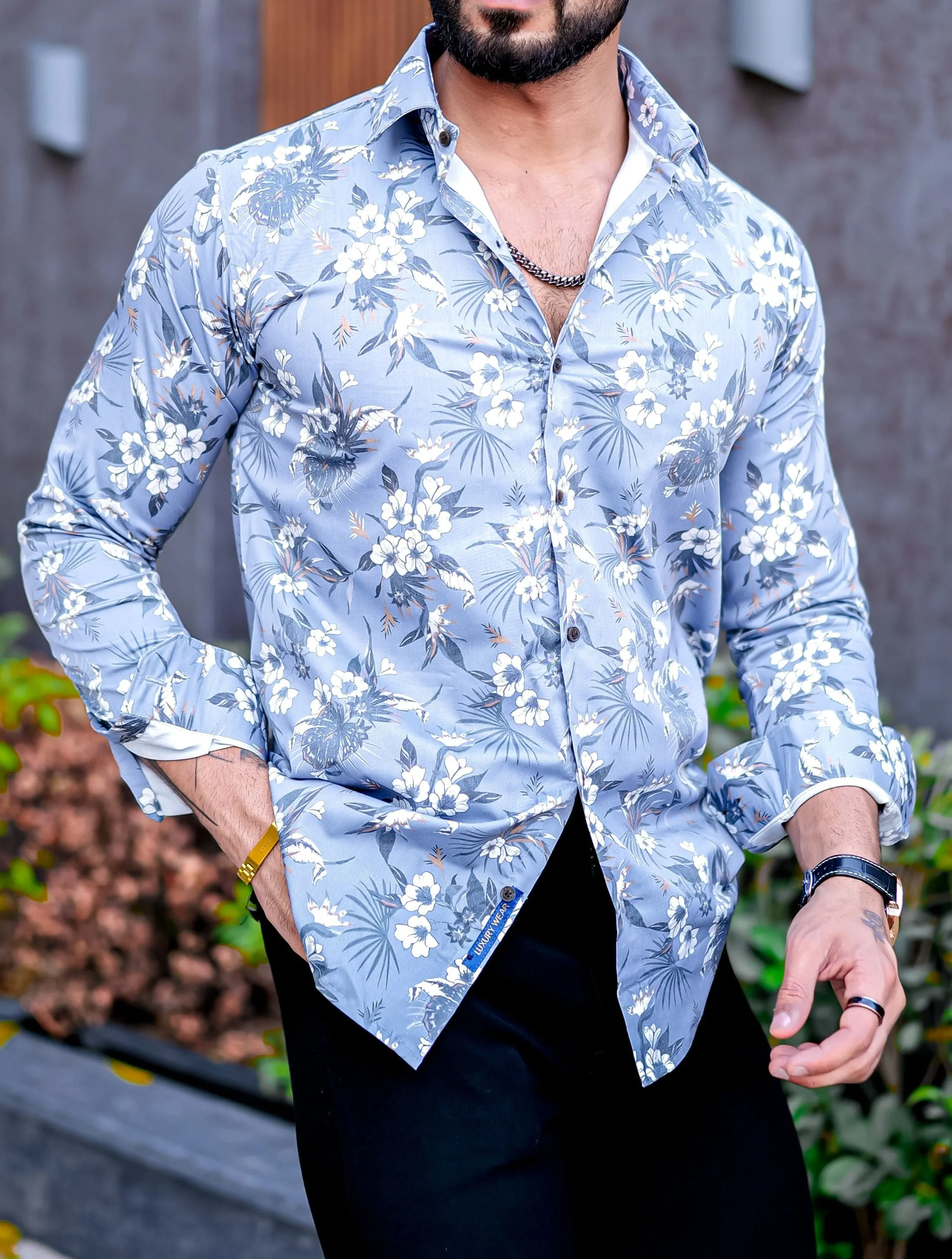 VOZIA Luxe Floral Printed Button-Up Men's Shirt