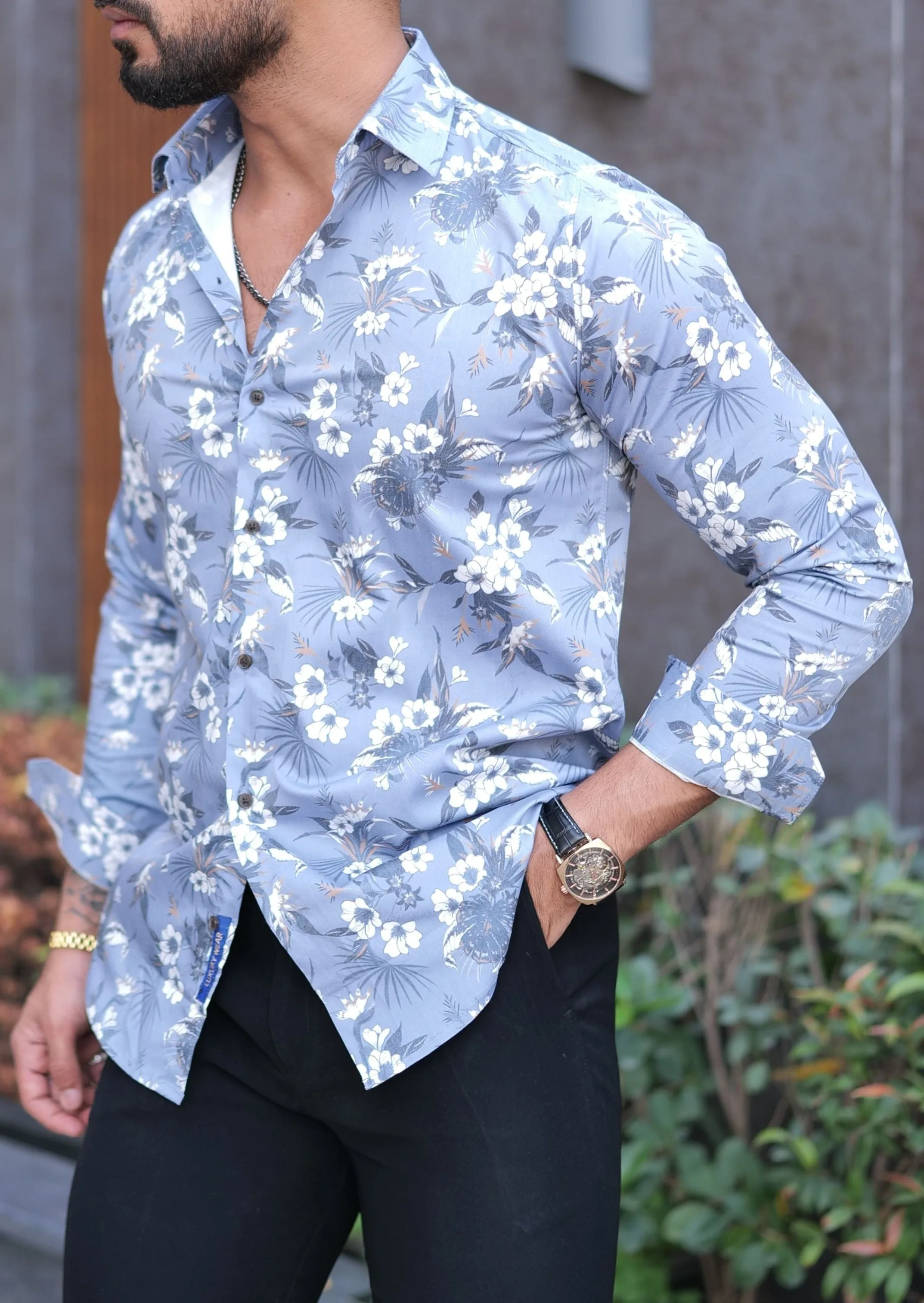 VOZIA Luxe Floral Printed Button-Up Men's Shirt