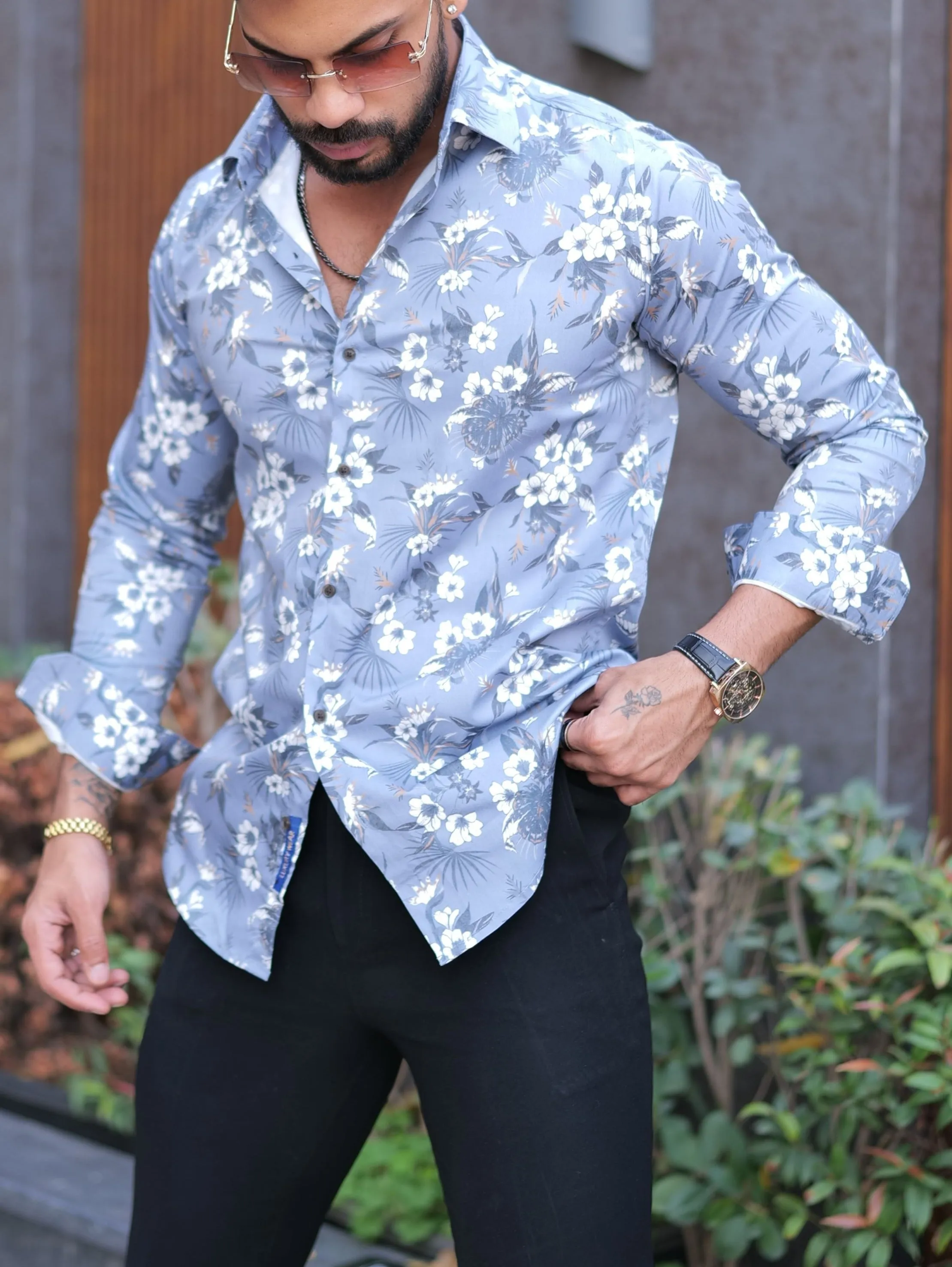 VOZIA Luxe Floral Printed Button-Up Men's Shirt