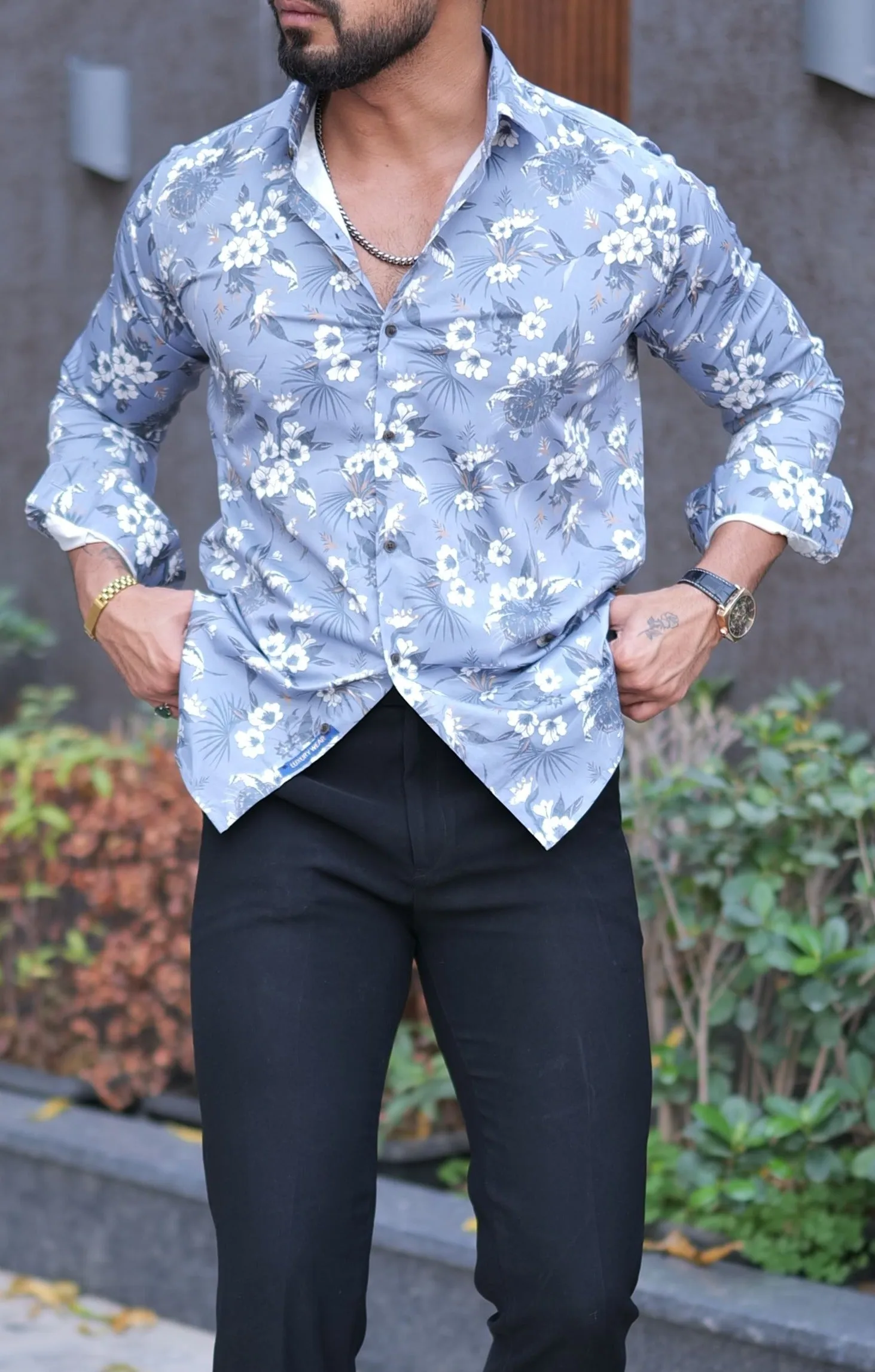 VOZIA Luxe Floral Printed Button-Up Men's Shirt