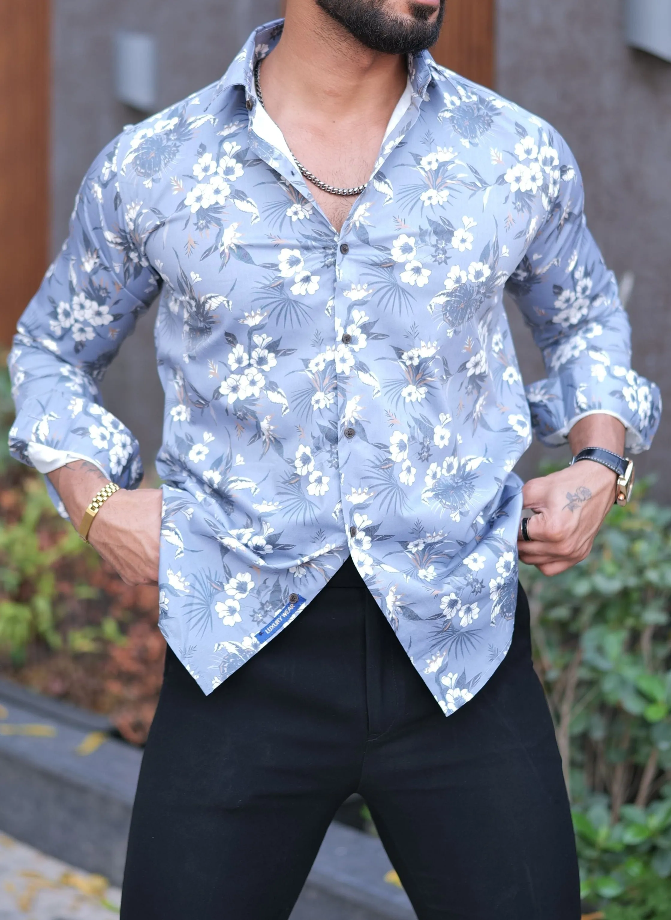 VOZIA Luxe Floral Printed Button-Up Men's Shirt