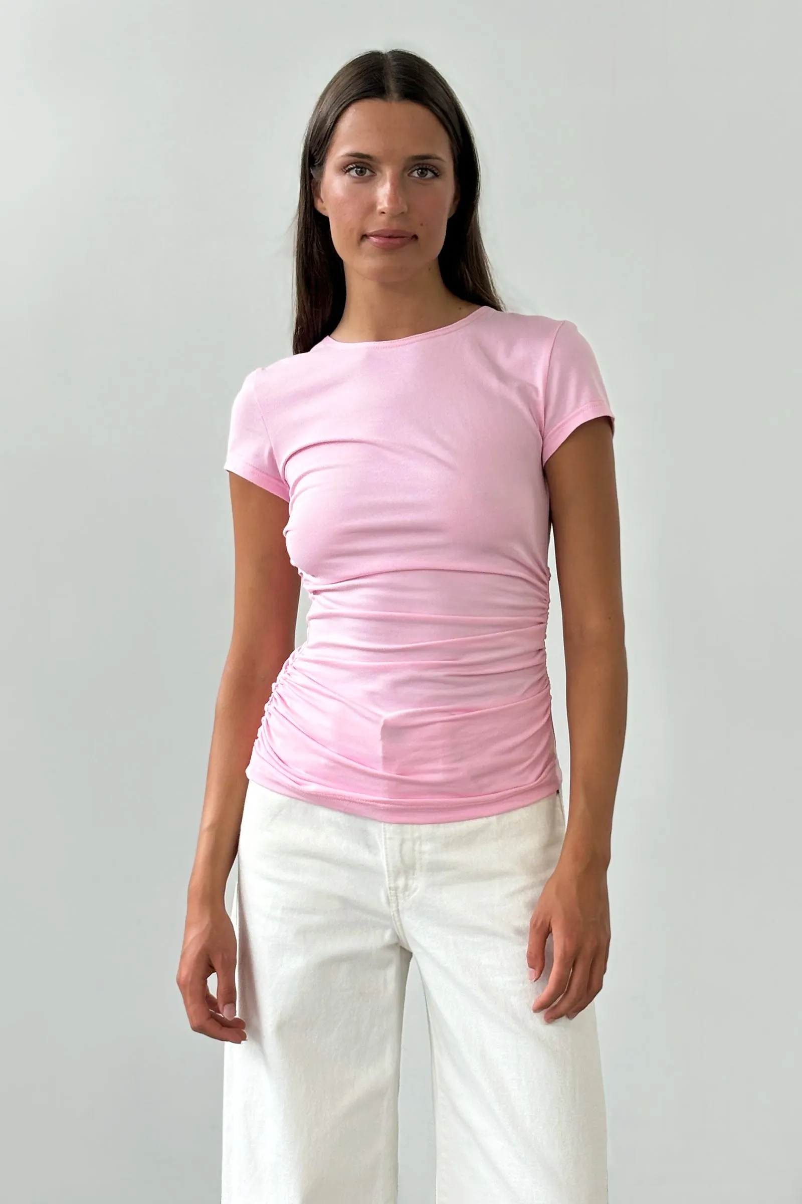 Warp SS tee in Baby pink