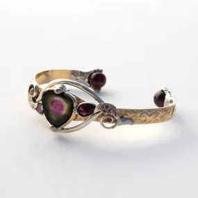 Watermelon Tourmaline, Garnet- Bracelet, Gold, Silver Moons