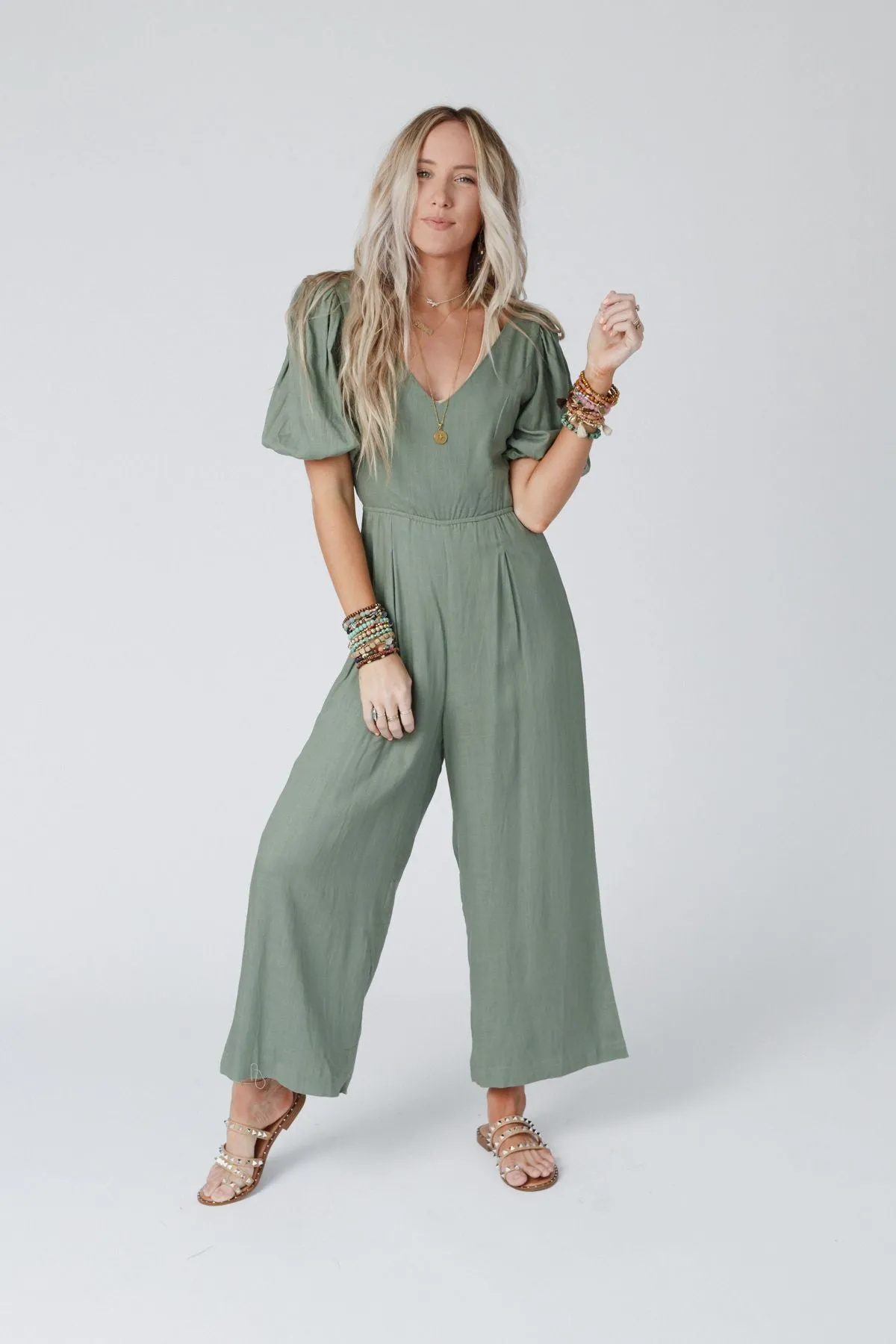 Weekender Puff Sleeve Jumpsuit - Olive