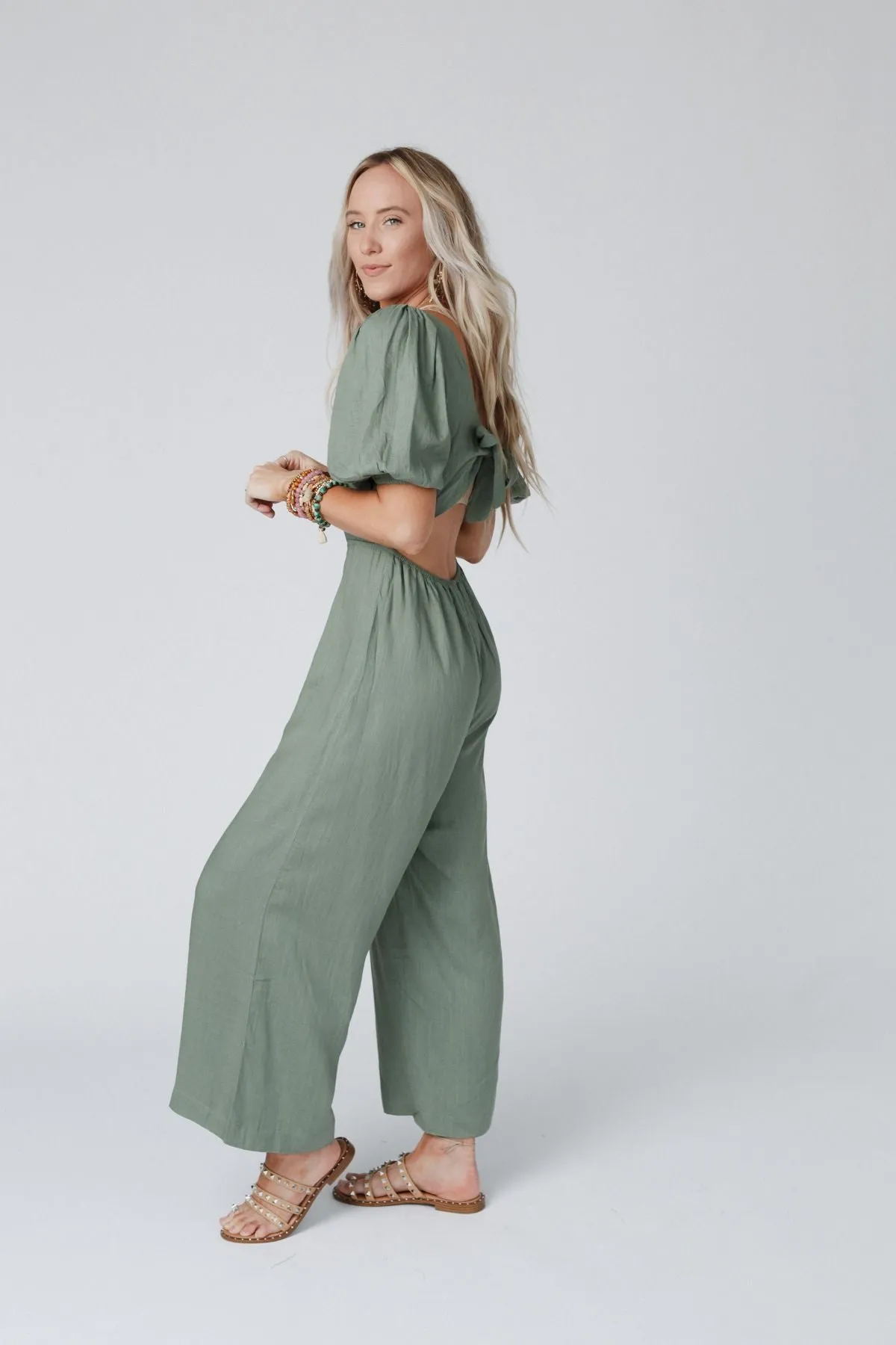 Weekender Puff Sleeve Jumpsuit - Olive