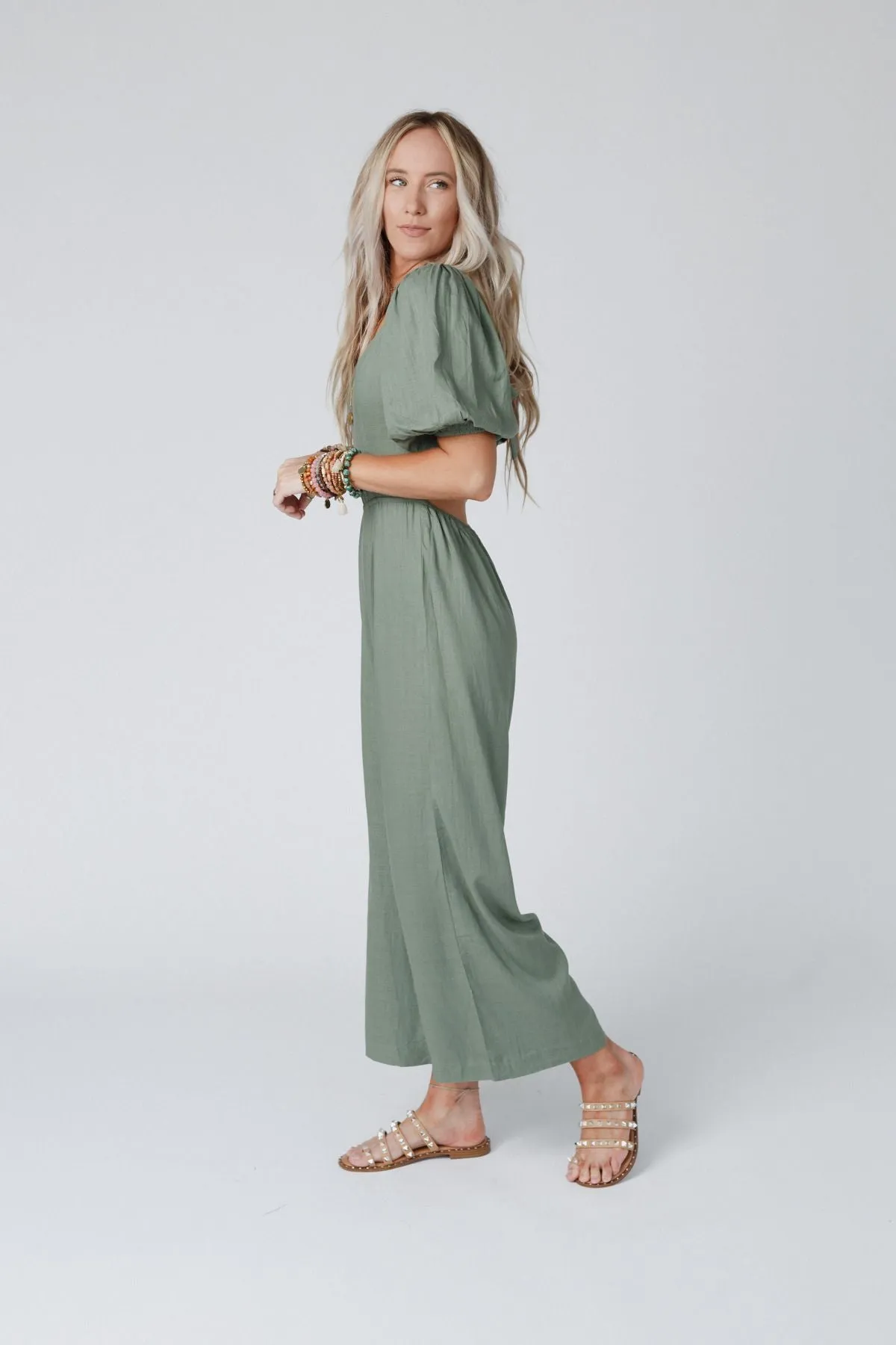 Weekender Puff Sleeve Jumpsuit - Olive