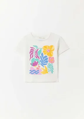 White Floral Print T-Shirt - Cream