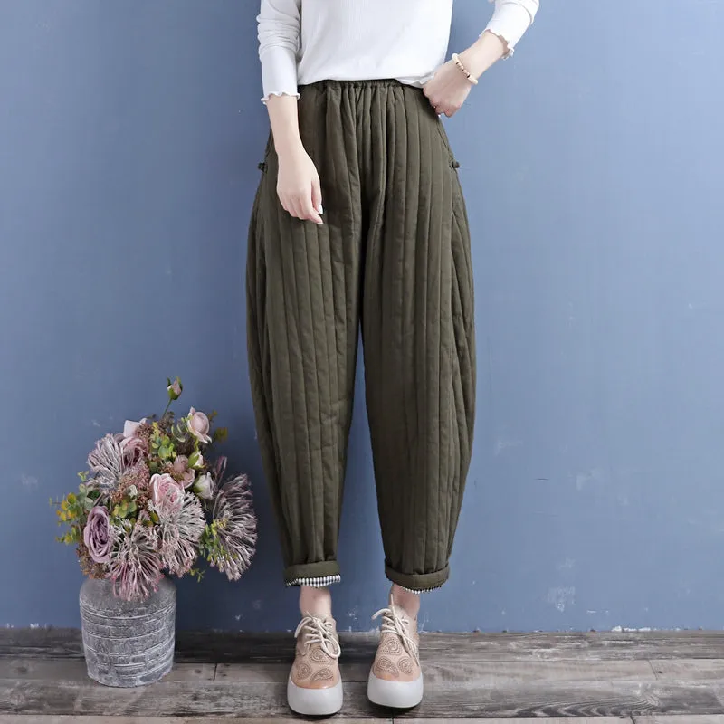 Winter Retro Padded Cotton Linen Loose Pants