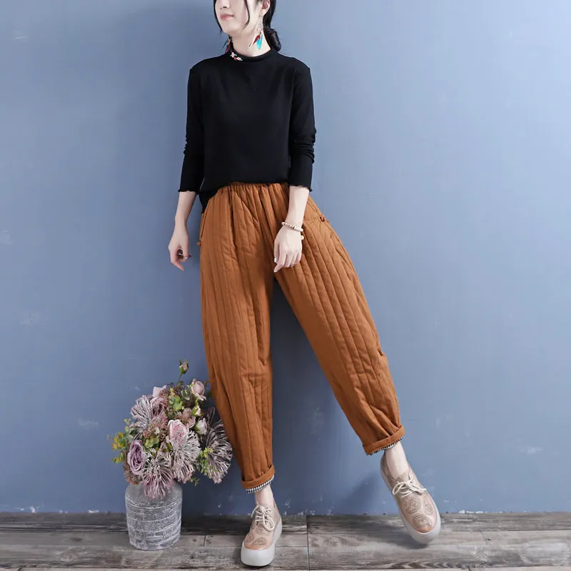 Winter Retro Padded Cotton Linen Loose Pants