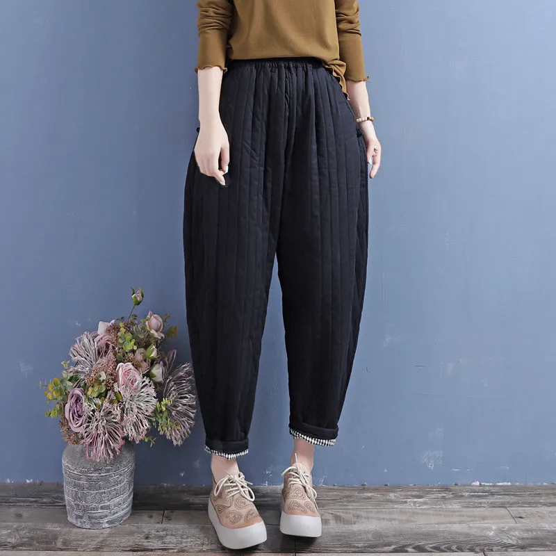 Winter Retro Padded Cotton Linen Loose Pants