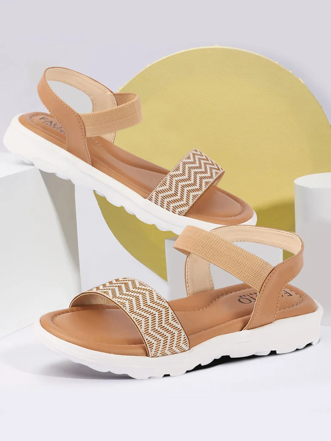 Women Beige Open Toe Fashion Stylish Day Long Comfort Slip On Wedges Sandals