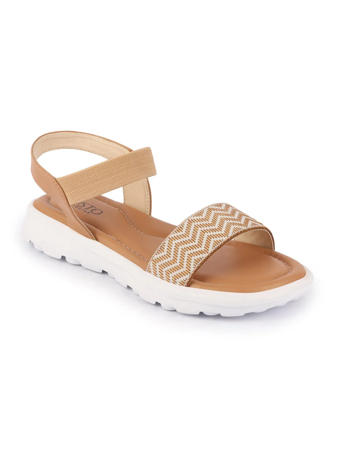 Women Beige Open Toe Fashion Stylish Day Long Comfort Slip On Wedges Sandals