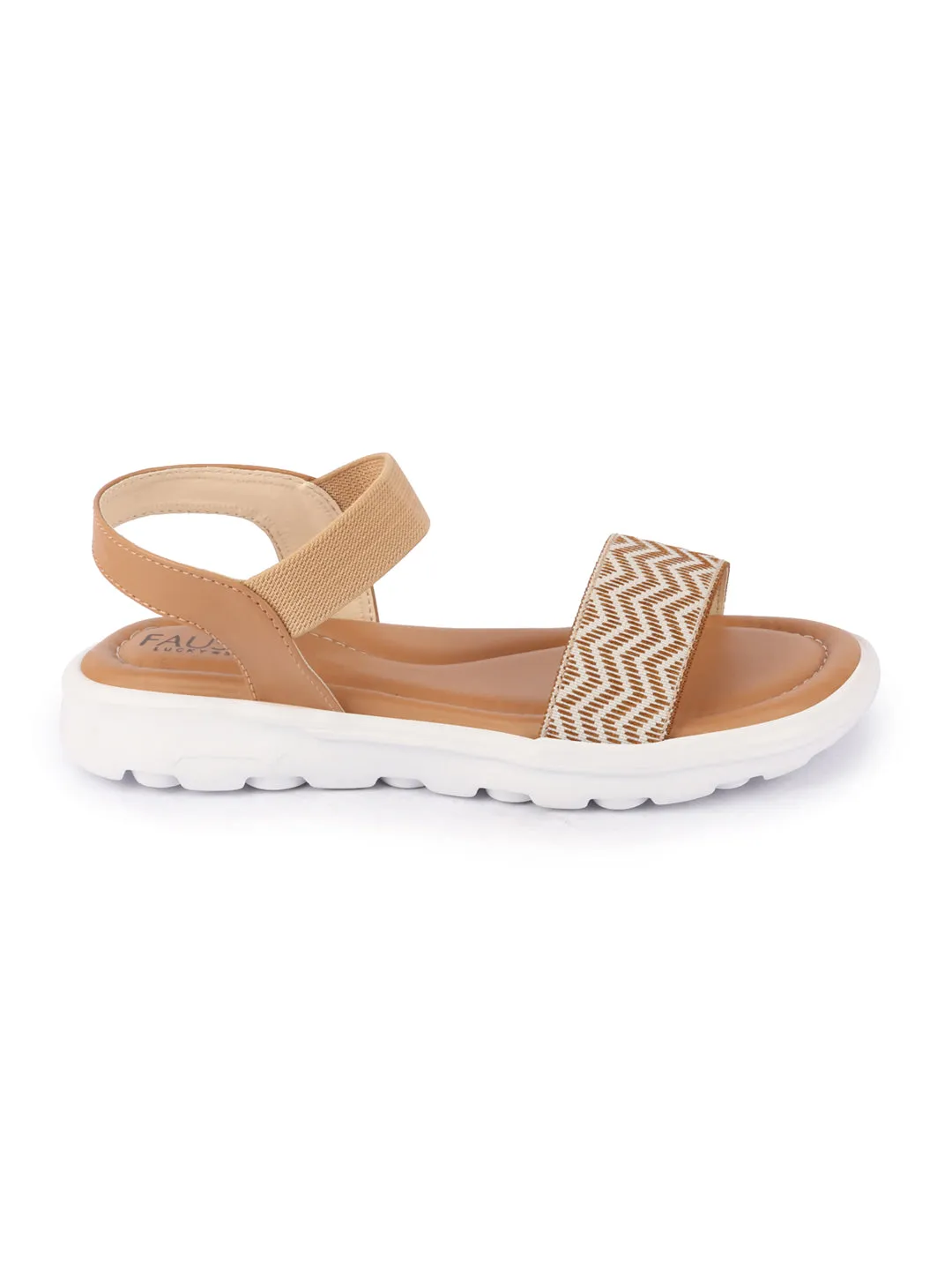 Women Beige Open Toe Fashion Stylish Day Long Comfort Slip On Wedges Sandals