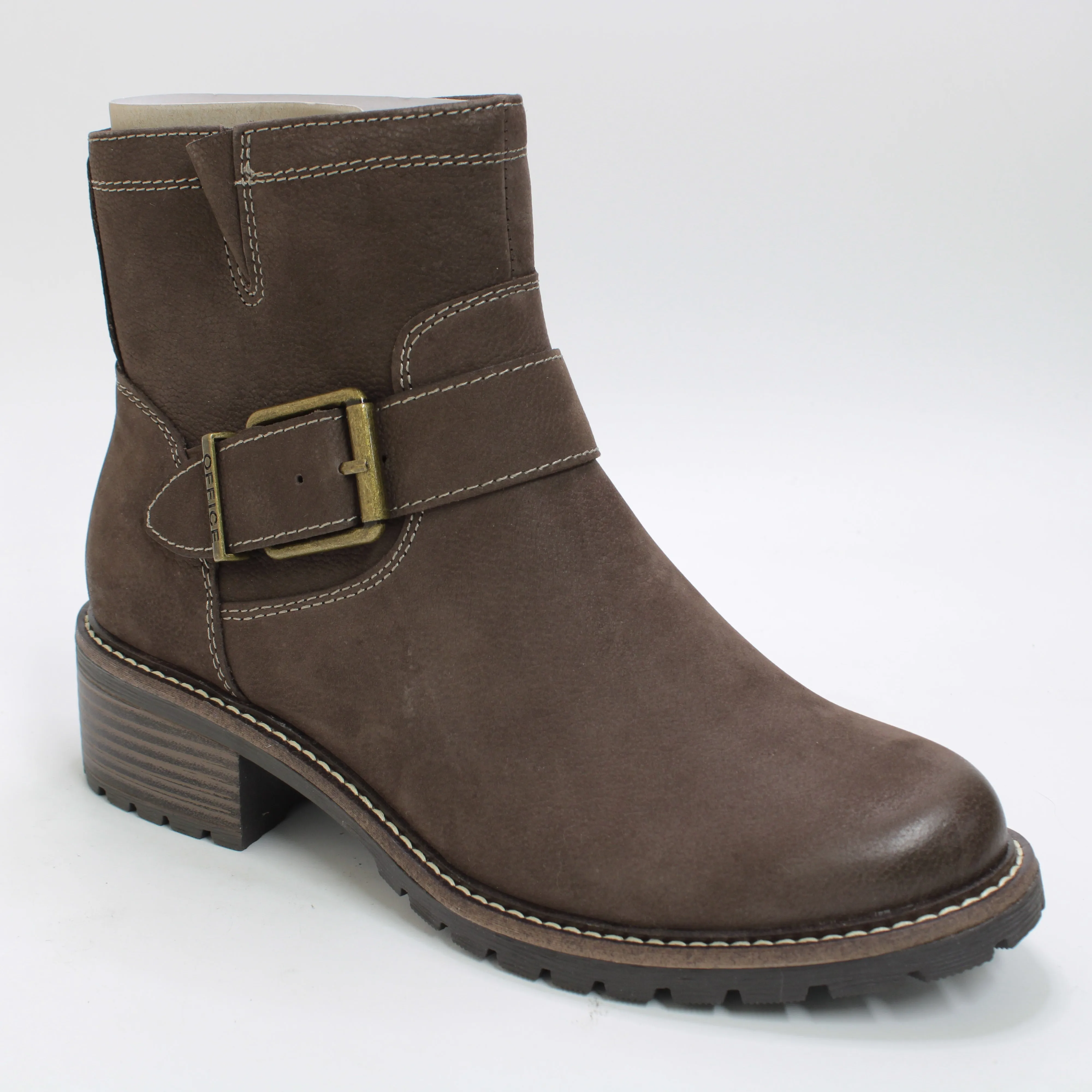 Womens Office Avril Cleat Sole Buckle Boots Brown Leather