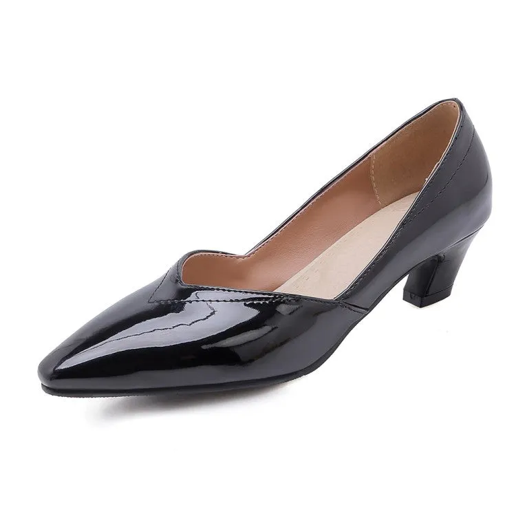 Women's Patent Leather Low Heeled Chunky Heels Pumps