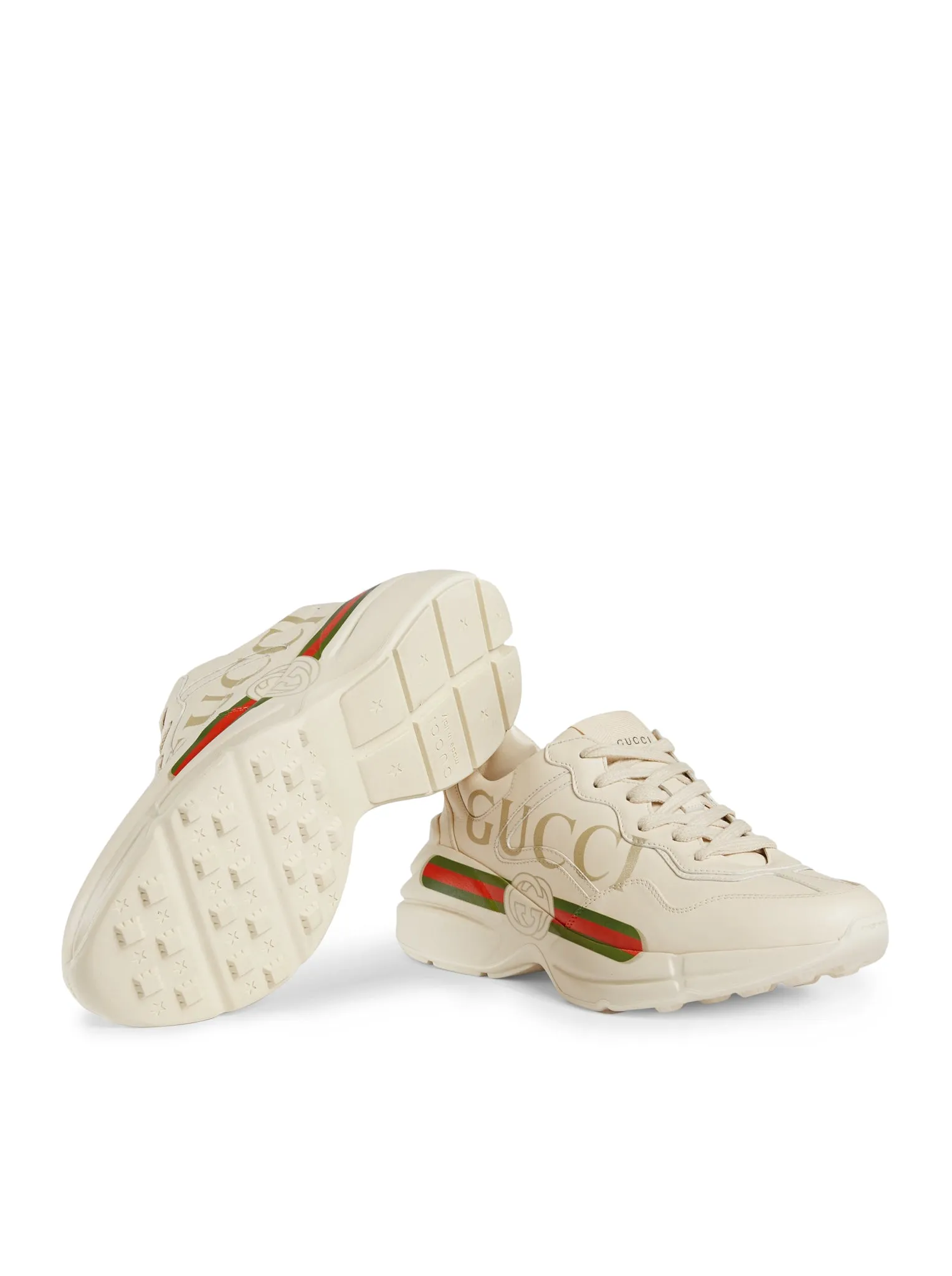 WOMEN`S RHYTON SNEAKERS IN LEATHER WITH GUCCI LOGO